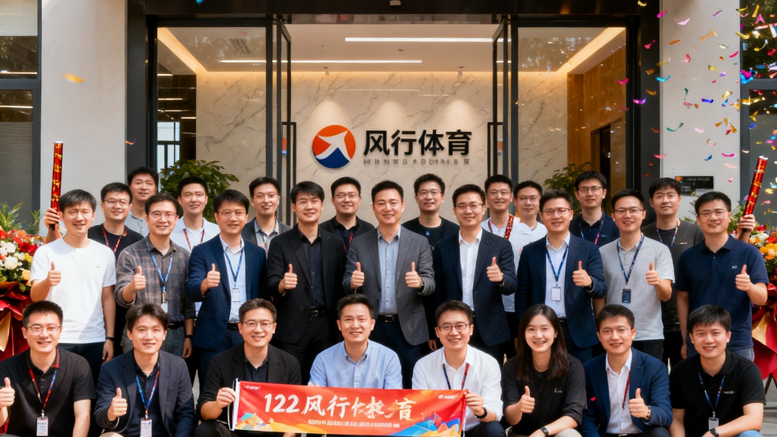 风行体育新办公室启用仪式，120人团队合影庆祝